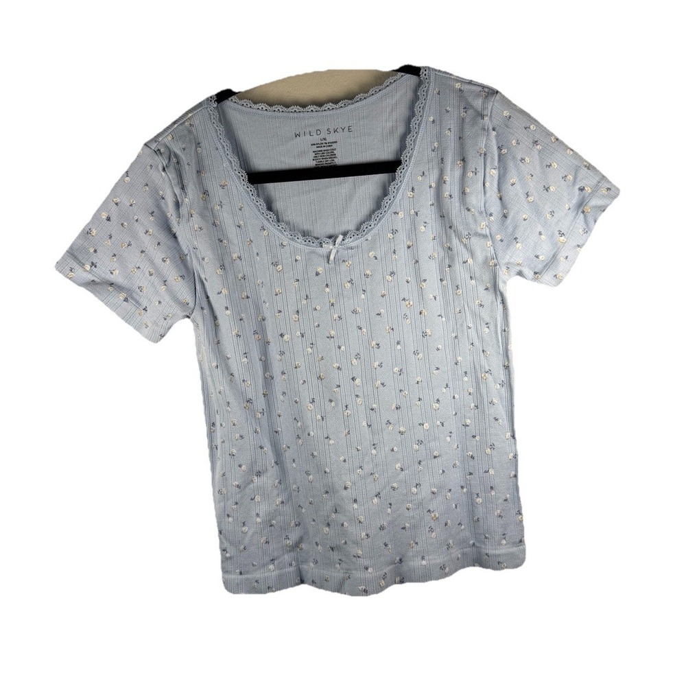 Wild Skye Top L/XL Baby Blue Crop Dainty Feminine Coquette Soft Cottage Lace